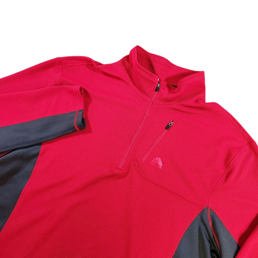 Nike ACG Drifit Waffle Knit 1/4 Zip Mens XXL Red Gray Swoosh Active Breathable